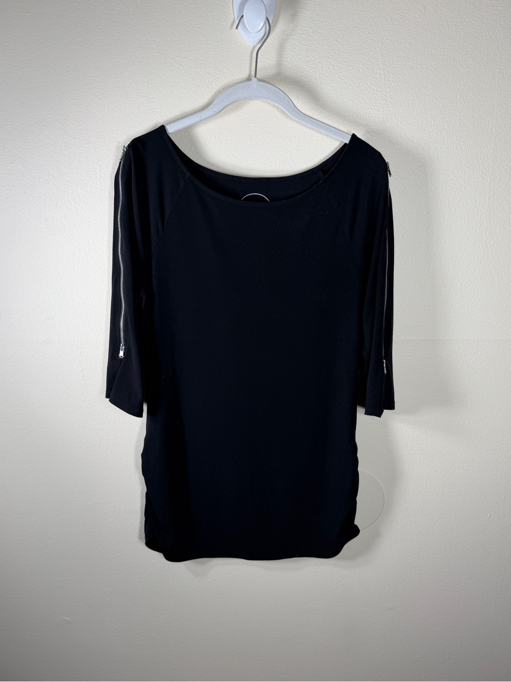 INC International Concept Black Blouse Shirt Top Size Medium Zip Accent Boatneck - Picture 2 of 7